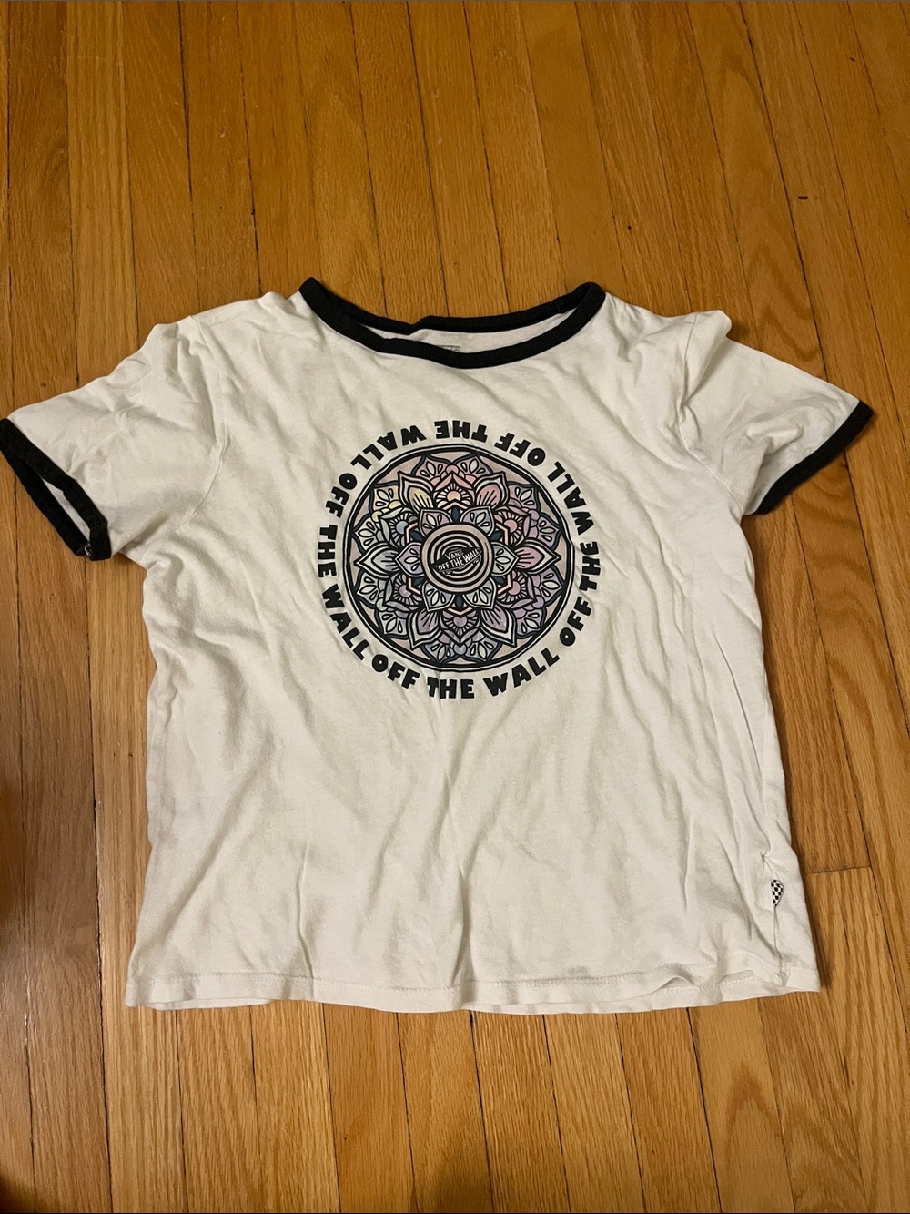 VANS White Ringer Tee with Black Trim and Pastel Mandala